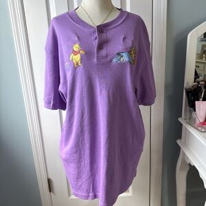 Disney Purple Winnie the Pooh Embroidered Henley Tee